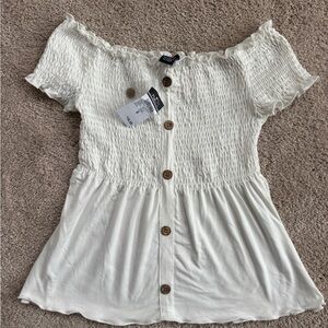 Rue21 Cream Off-Shoulder Buttoned Blouse